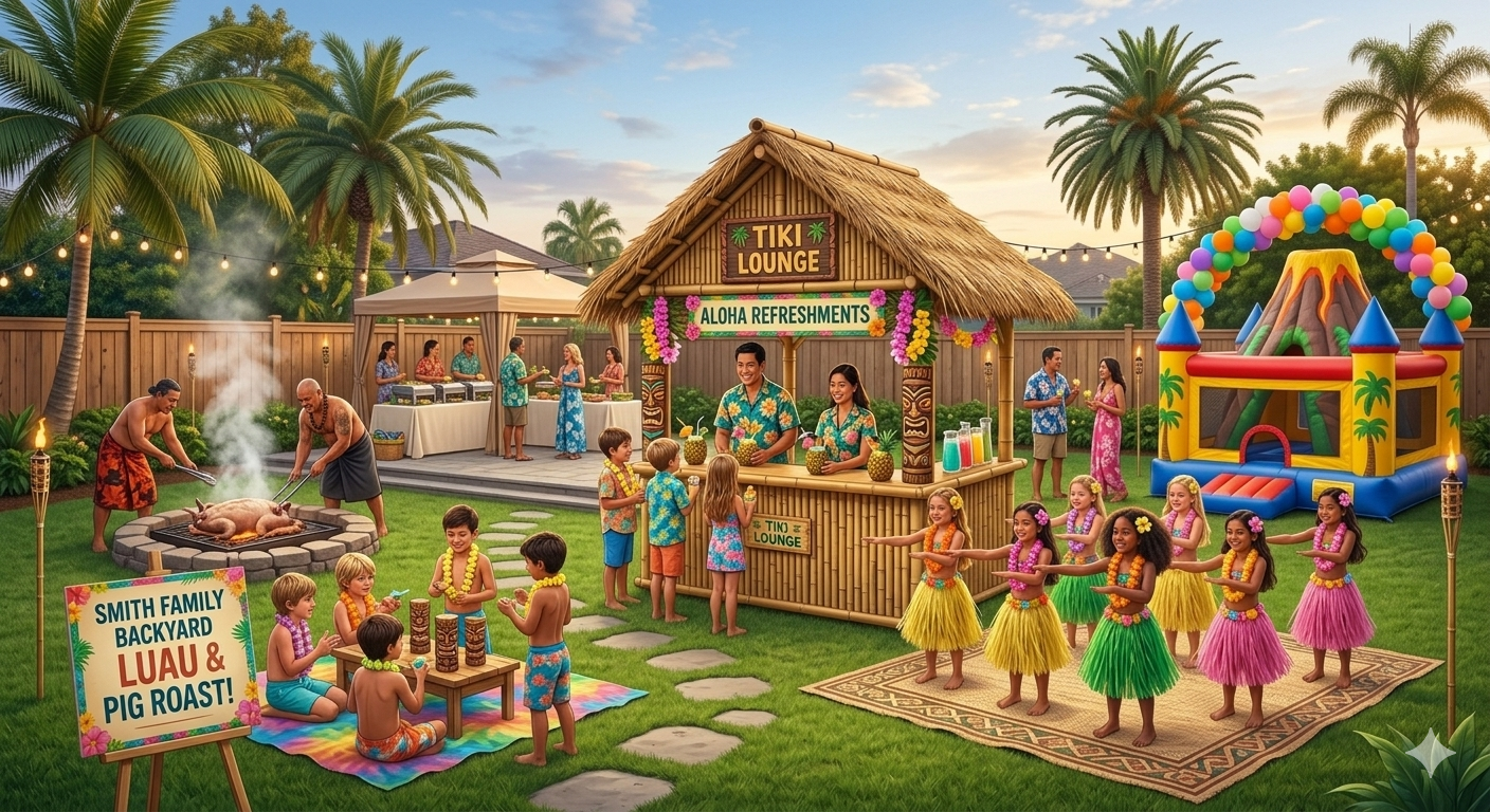 Backyard luau with soft serve dessert bar